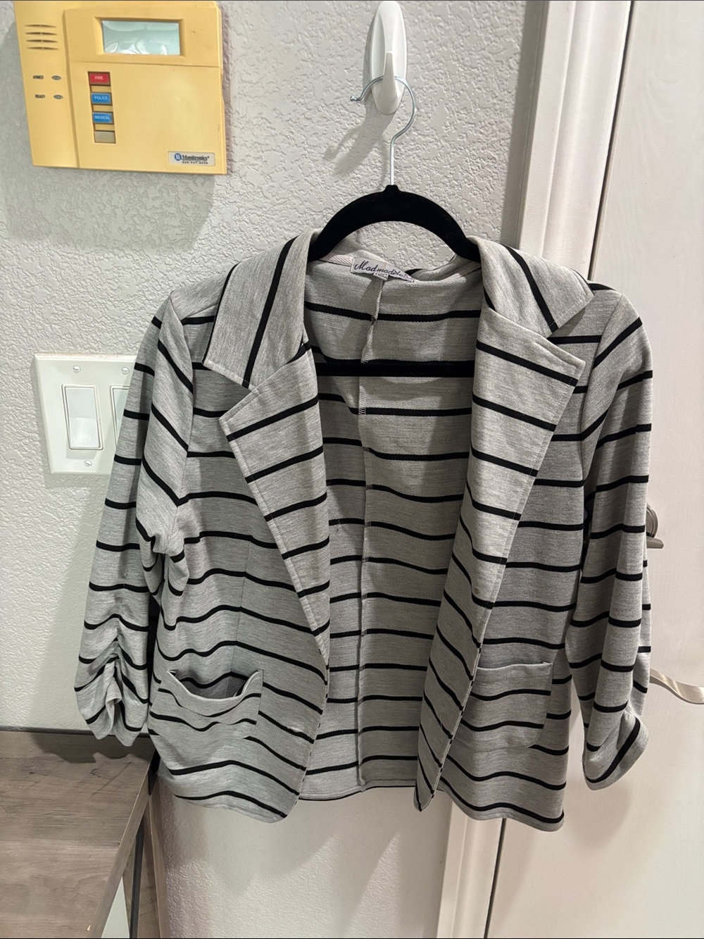 Madison Gray and Black Striped Open-Front Blazer